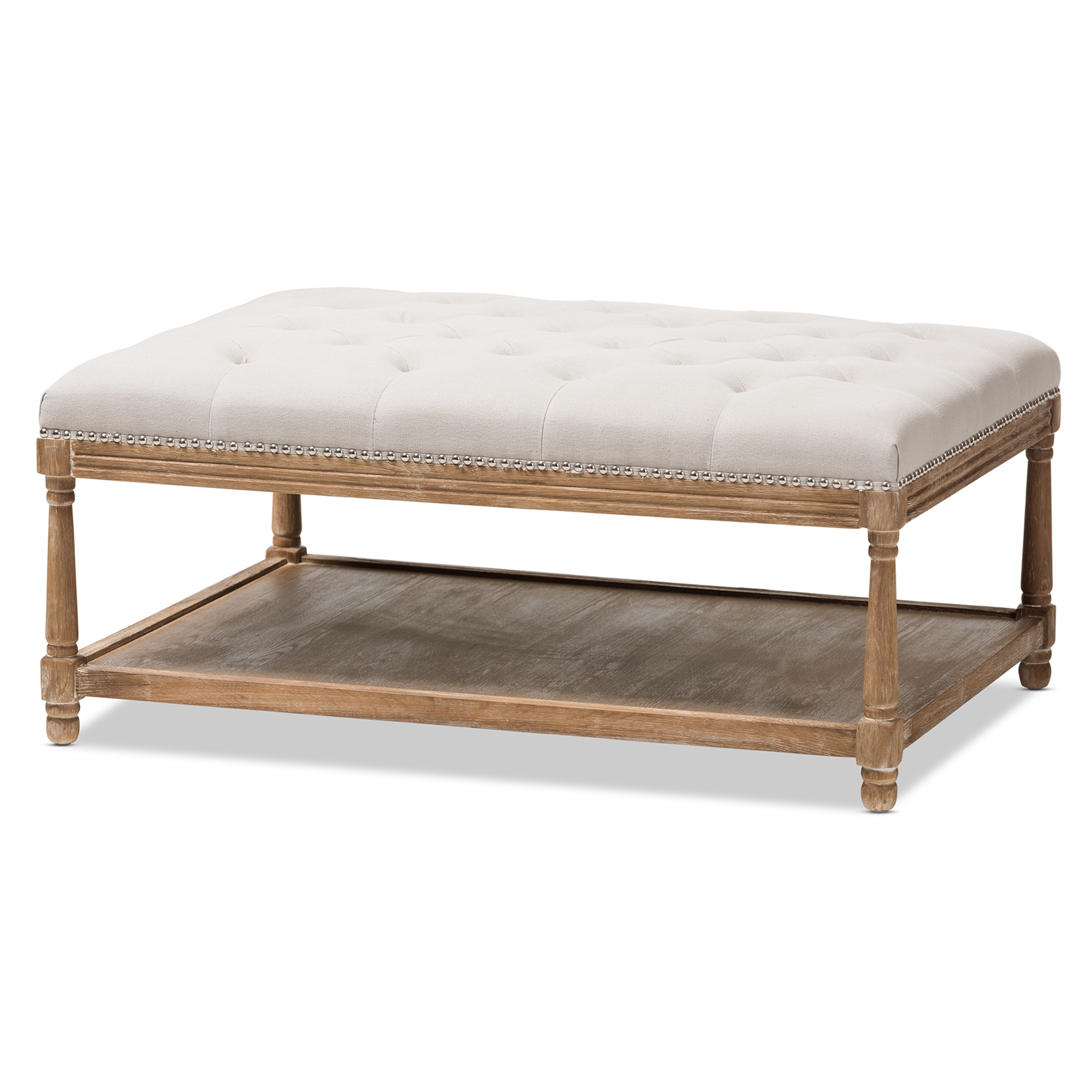 Baxton Studio Carlotta French Country Weathered Oak Beige Linen